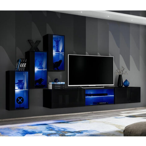 Ensemble Meuble TV Design "Switch XXII" 210cm Noir