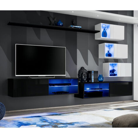 Ensemble Meuble TV Design "Switch XXIV" 250cm Noir & Blanc