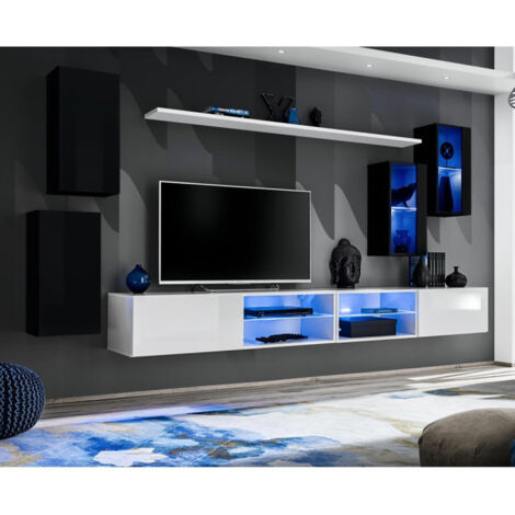 Ensemble Meuble TV Design "Switch XXV" 280cm Noir & Blanc