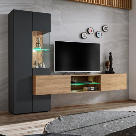 Ensemble Meuble TV design "Try" 210cm Chêne & Gris