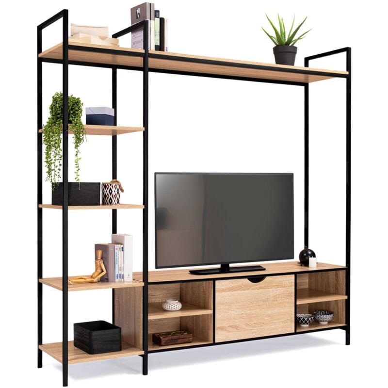Ensemble meuble tv 170 cm detroit avec étagères design industriel