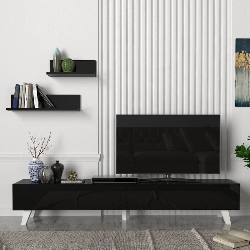 ensemble meuble tv et 2 étagères saarijärvi 180 x 31 x 33 cm noir