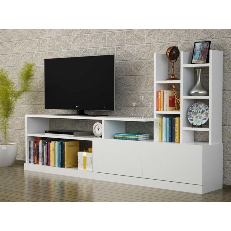 Azura Home Design - Ensemble meuble tv et bibliothèque dolunay blanc 165 cm