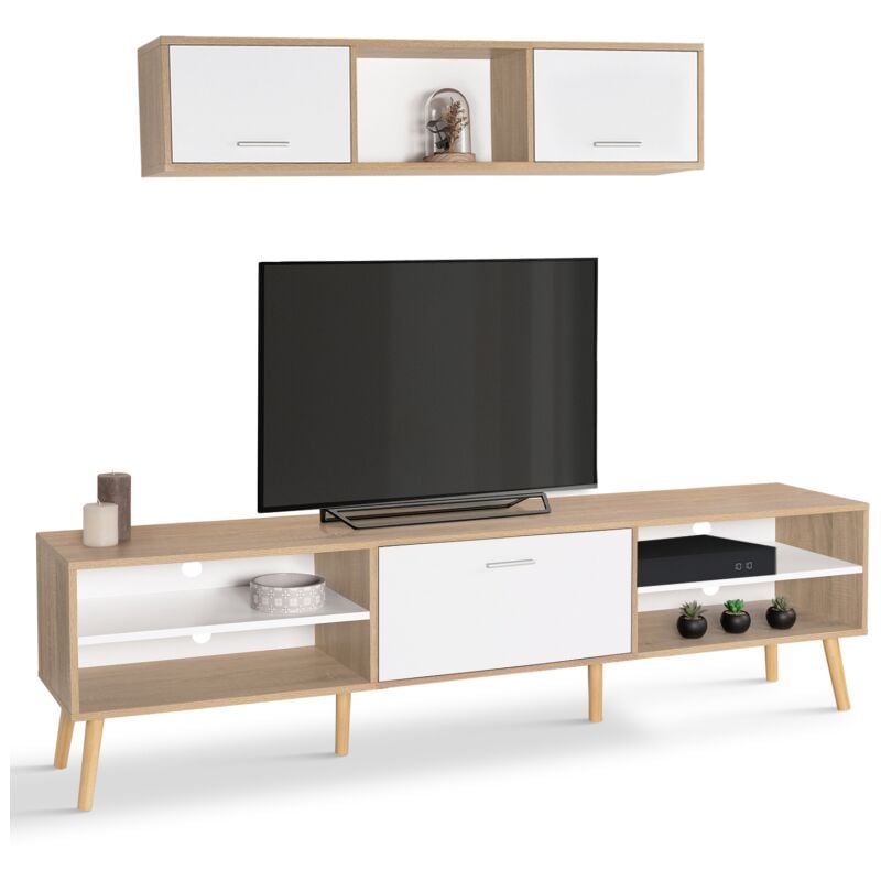 Idmarket - Ensemble meuble TV et étagère CLAYTON bois et blanc