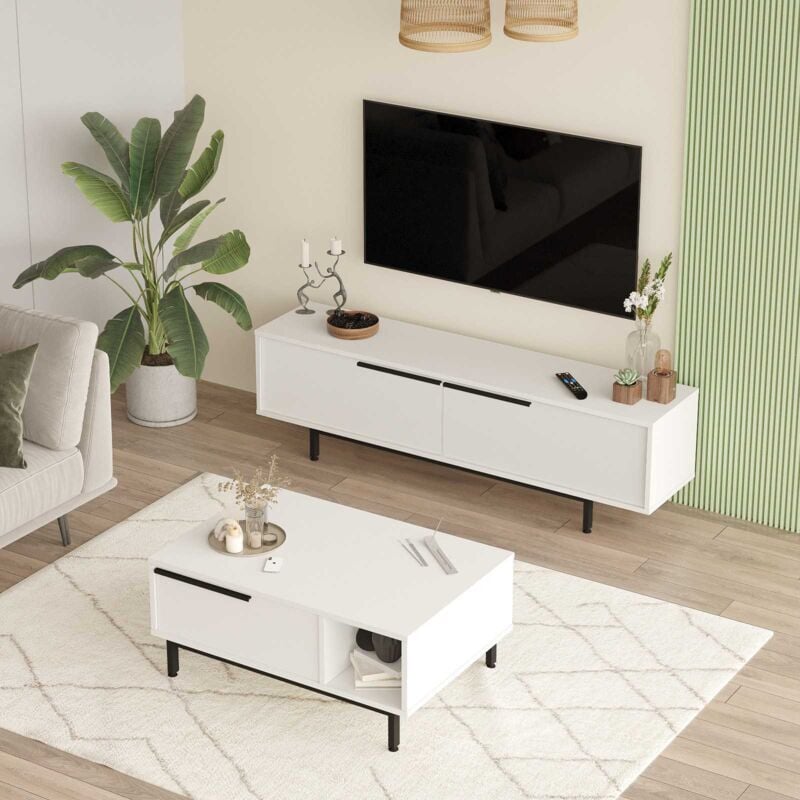 Hanah Home - Ensemble meuble tv et table basse en aggloméré et métal Tilly