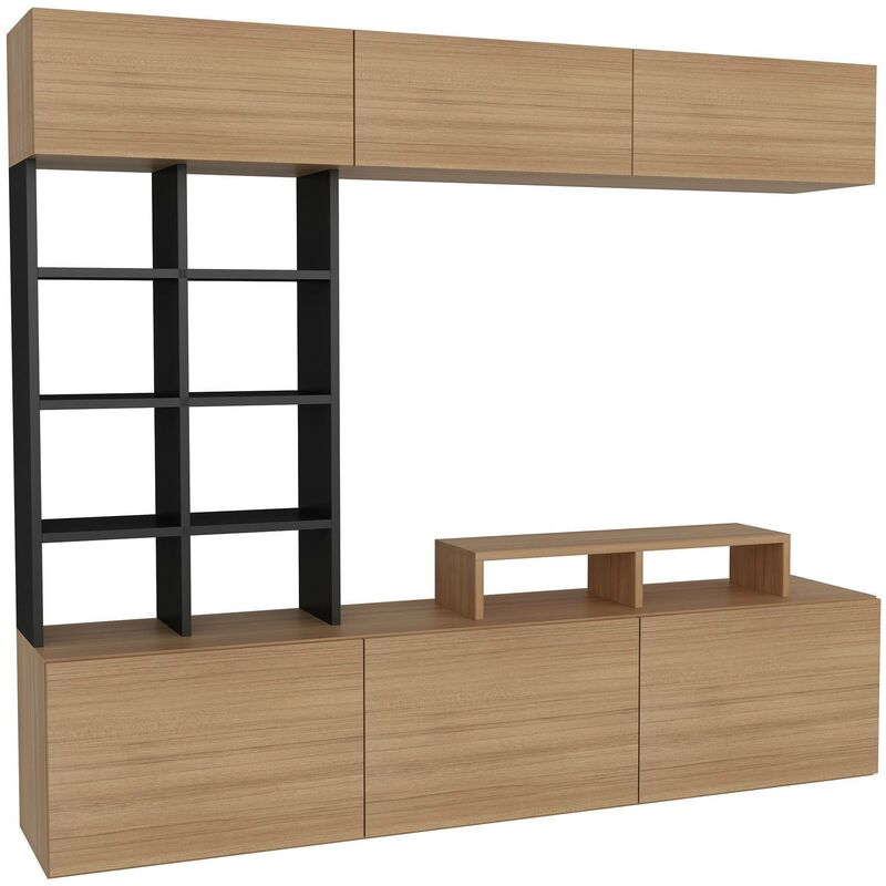 cotecosy - ensemble meuble tv et étagère murale hawky bois clair et noir - bois / noir