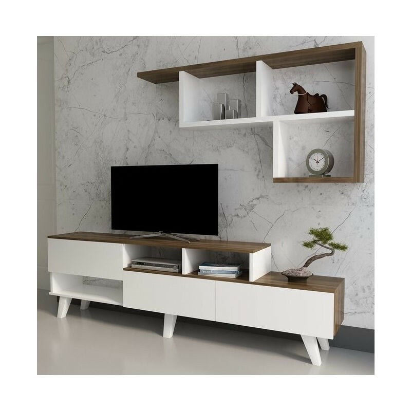 Azura Home Design - Ensemble meuble tv hazan 1 150 cm blanc et bois