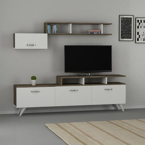 AZURA HOME DESIGN Ensemble meuble TV HIRA 135 cm blanc et noyer