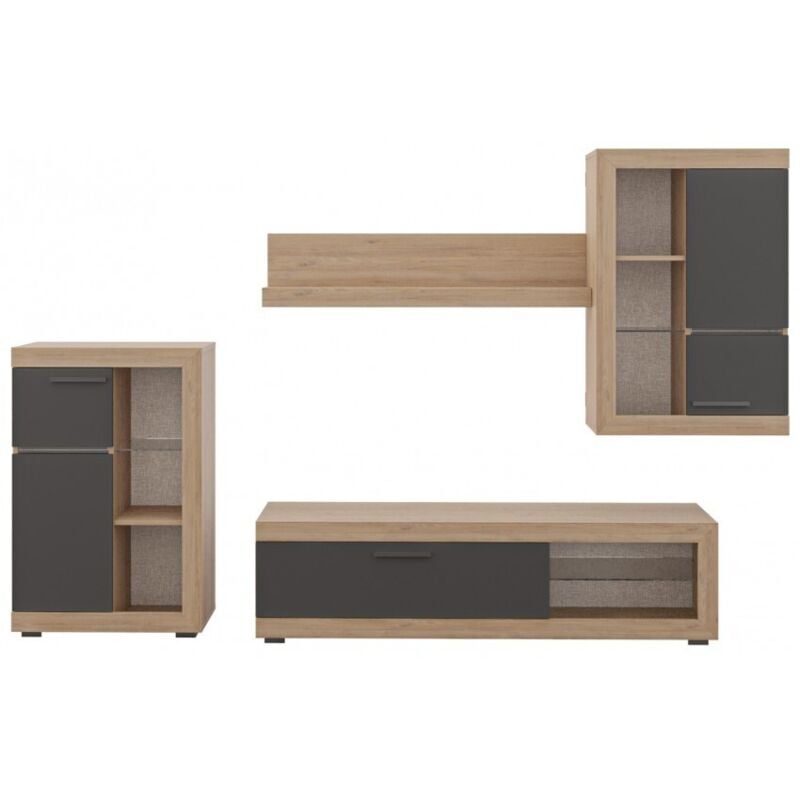 Mur équipé tv chêne clair et noir mat - Valencia