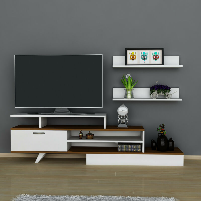 Azura Home Design - Ensemble meuble tv milon 180cm blanc et noyer