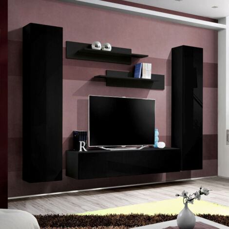 Ensemble Meuble TV Mural "Fly A1" 260cm Noir