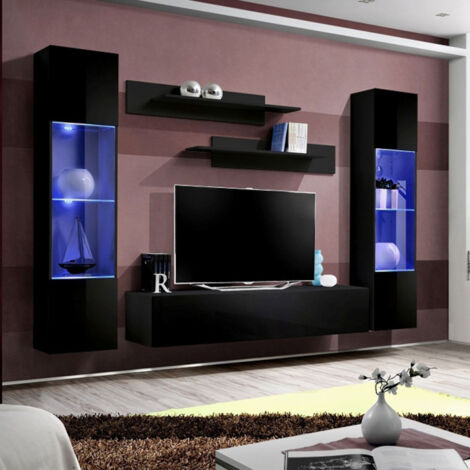 Ensemble Meuble TV Mural "Fly A3" 260cm Noir