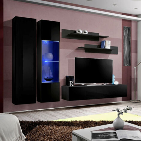 Ensemble Meuble TV Mural "Fly A5" 260cm Noir