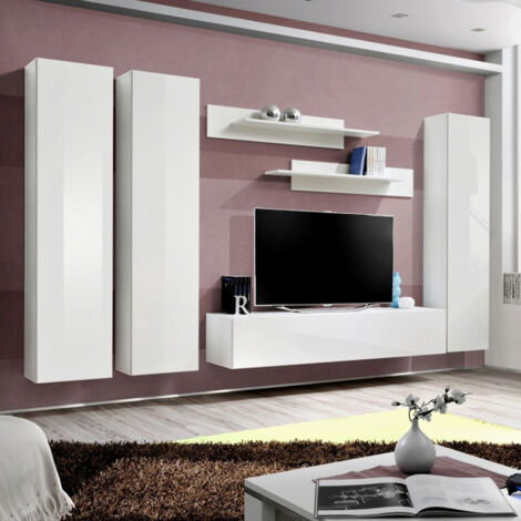 Ensemble Meuble TV Mural "Fly C1" 310cm Blanc
