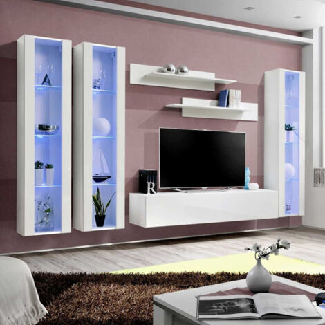 Ensemble Meuble TV Mural "Fly C2" 310cm Blanc