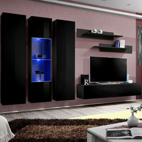 Ensemble Meuble TV Mural "Fly C5" 310cm Noir