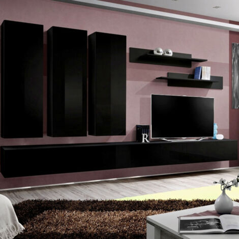 Ensemble Meuble TV Mural "Fly E1" 320cm Noir