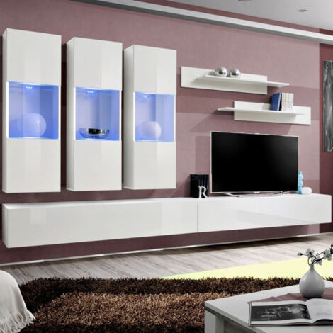 Ensemble Meuble TV Mural "Fly E2" 320cm Blanc