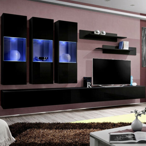 Ensemble Meuble TV Mural "Fly E2" 320cm Noir