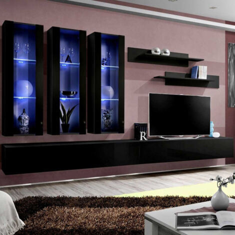 Ensemble Meuble TV Mural "Fly E3" 320cm Noir
