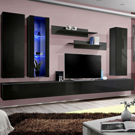 Ensemble Meuble TV Mural "Fly E4" 320cm Noir