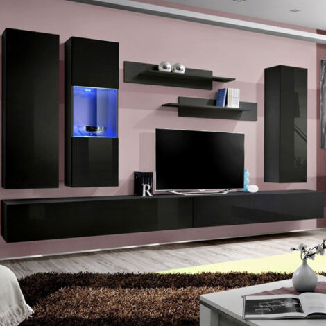 Ensemble Meuble TV Mural "Fly E5" 320cm Noir