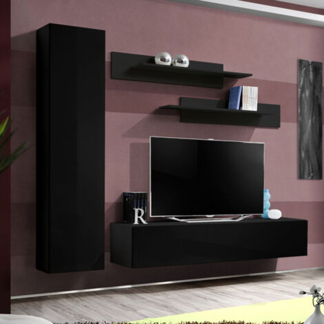 Ensemble Meuble TV Mural "Fly G1" 210cm Noir