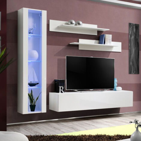 Ensemble Meuble TV Mural "Fly G2" 210cm Blanc