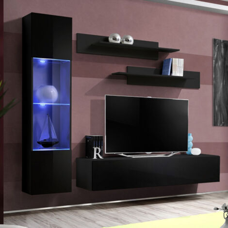 Ensemble Meuble TV Mural "Fly G3" 210cm Noir
