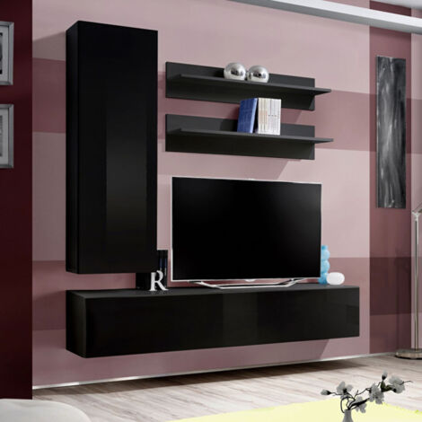 Ensemble Meuble TV Mural "Fly H1" 170cm Noir