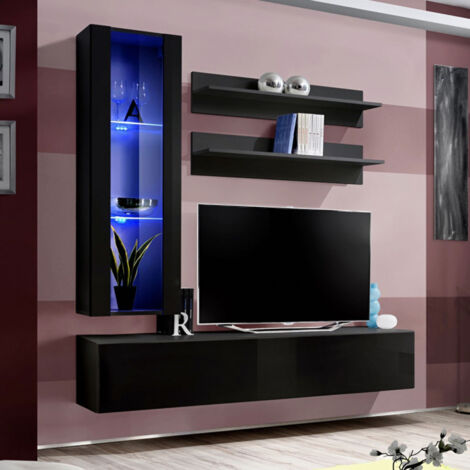 Ensemble Meuble TV Mural "Fly H2" 170cm Noir