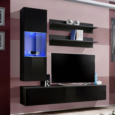 Ensemble Meuble TV Mural "Fly H3" 170cm Noir