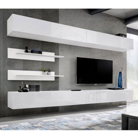 Ensemble Meuble TV Mural "Fly I1" 320cm Blanc