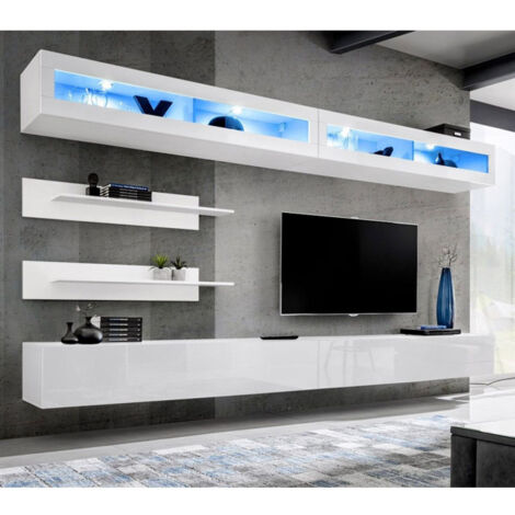 Ensemble Meuble TV Mural "Fly I2" 320cm Blanc