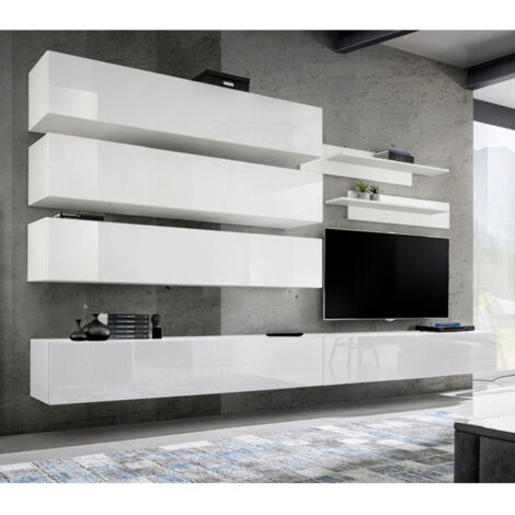 Ensemble Meuble TV Mural "Fly J1" 320cm Blanc