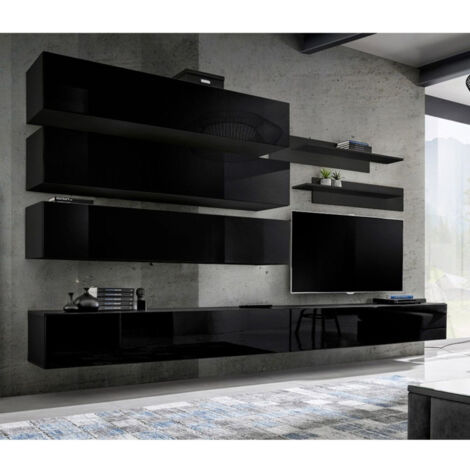 Ensemble Meuble TV Mural "Fly J1" 320cm Noir