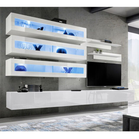 Ensemble Meuble TV Mural "Fly J2" 320cm Blanc