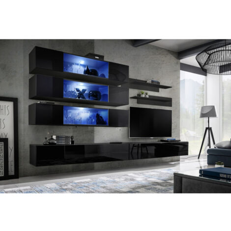 Ensemble Meuble TV Mural "Fly J3" 320cm Noir