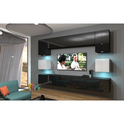 Ensemble meuble TV NEXT 1 AN1-17BW-HG22-1B noir-blanc brillant 257 cm