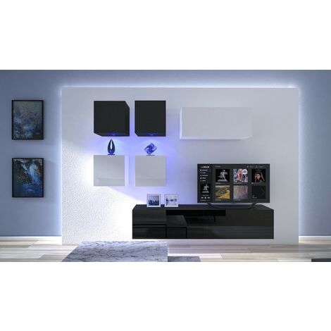 Ensemble meuble TV NEXT 200 AN200-17BW-HG21-1B noir-blanc brillant 236 cm