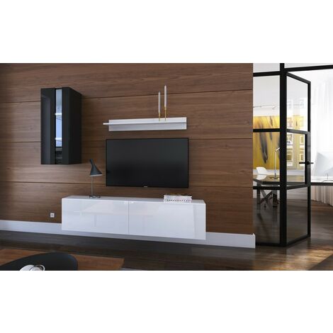 Ensemble meuble TV NEXT 271 AN271-17BW-HG23-1A noir-blanc brillant 193 cm