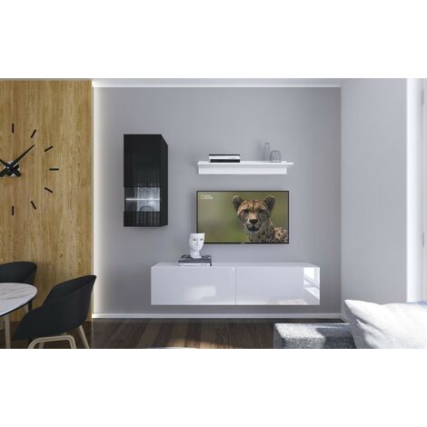 Ensemble meuble TV NEXT 272 AN272-17BW-HG27-1A blanc-noir brillant 193 cm