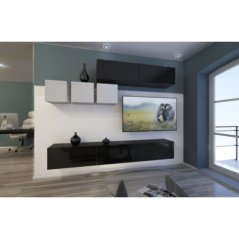 Ensemble meuble TV NEXT 273 AN273-17BW-HG22-1B noir-blanc brillant 249 cm