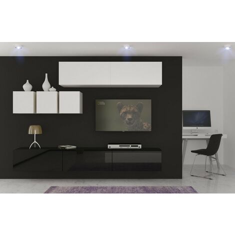 Ensemble meuble TV NEXT 273 AN273-17BW-HG23-1B blanc-noir brillant 249 cm