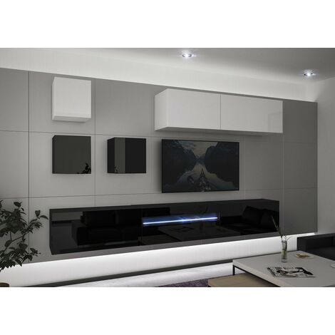 Ensemble meuble TV NEXT 277 AN277-17BW-HG23-1B noir-blanc brillant 273 cm
