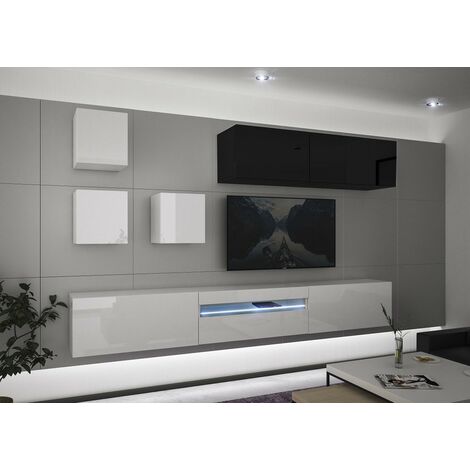 Ensemble meuble TV NEXT 277 AN277-17BW-HG30-1A blanc-noir brillant 257 cm