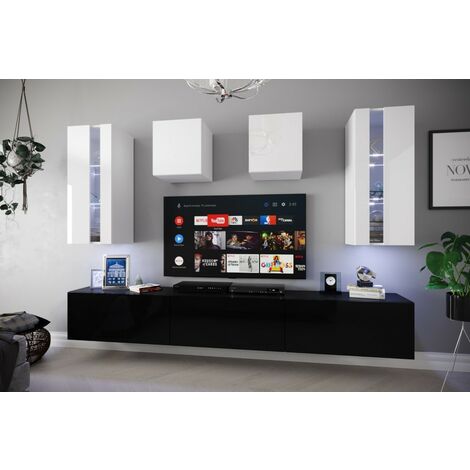 Ensemble meuble TV NEXT 291 AN291-17BW-HG23-1B noir-blanc brillant 273 cm