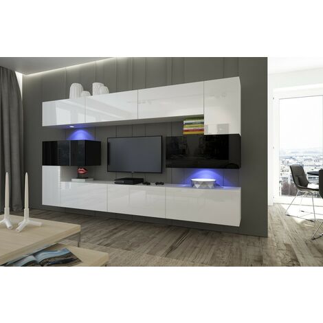 Ensemble meuble TV NEXT 3 AN3-17BW-HG25-1B blanc-noir brillant 286 cm