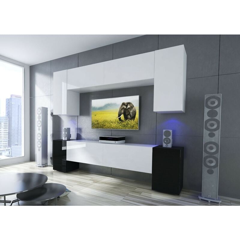 Azura Home Design - Ensemble meuble tv next 33 AN33-17WB-HG23-1A blanc-noir brillant 240 cm