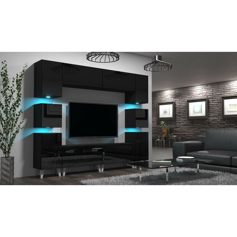 Azura Home Design - Ensemble meuble tv next 35 AN35-18B-HG1-1A noir brillant 240 cm